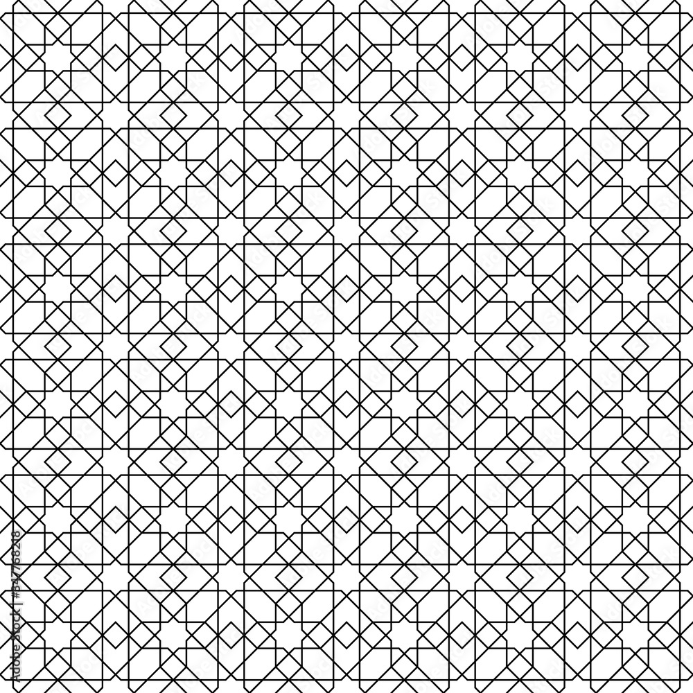 Seamless arabic geometric ornament in black and white.Thin lines. Seamless arabic geometric ornament in black and white.Thin lines.