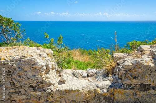 Gaeta, Italy. View from the path that leads to Monte Orlando. Sea, Mediterranean vegetation.