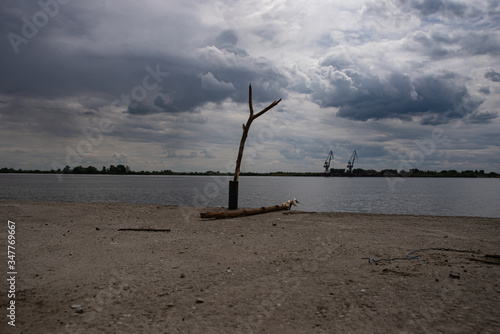 Danube river bank before storm ,Kovin, Serbia photo