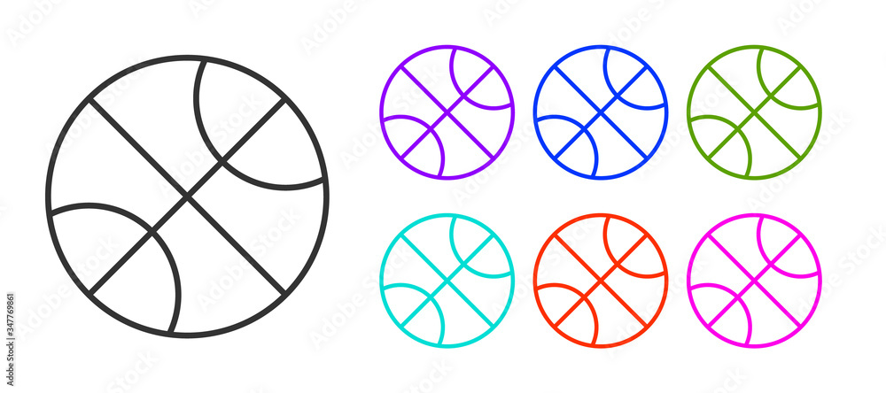 Black line Basketball ball icon isolated on white background. Sport symbol. Set icons colorful. Vector Illustration Black line Basketball ball icon isolated on white background. Sport symbol. Set icons colorful. Vector Illustration