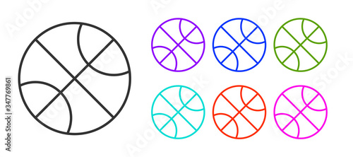 Black line Basketball ball icon isolated on white background. Sport symbol. Set icons colorful. Vector Illustration