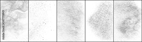 Set of distressed black texture. Dark grainy texture on white background. Dust overlay textured. Grain noise particles. Rusted white effect. Halftone vector illustration, Eps 10.