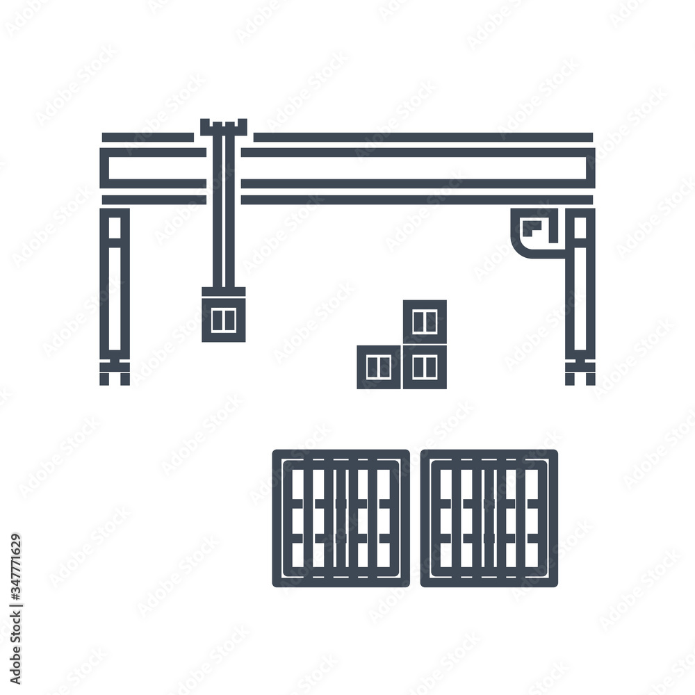 Thin line icon container industrial crane, loading Thin line icon container industrial crane, loading