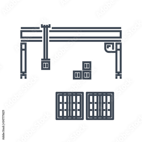 Thin line icon container industrial crane, loading