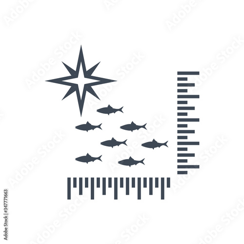 Thin line icon fishing, fish school detection and location