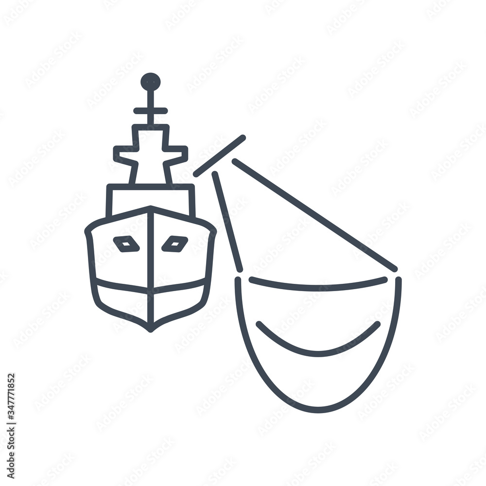 Thin line icon fishing vessel, trawler, seiner Thin line icon fishing vessel, trawler, seiner