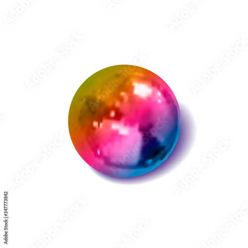 Vector gradient colored metallic ball, realistic illustration, decoration template, 3D object with a shadow, isolated.