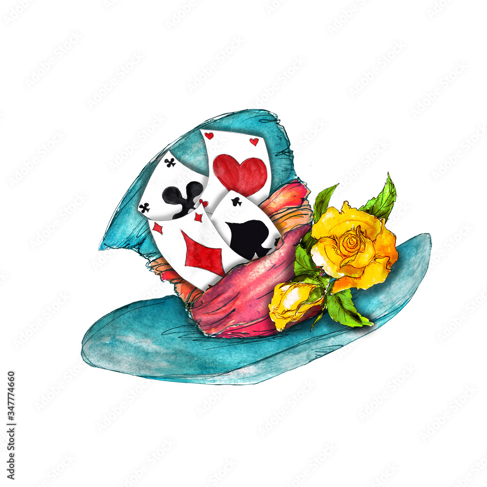 Alice in Wonderland watercolor icons isolated on white background Stock