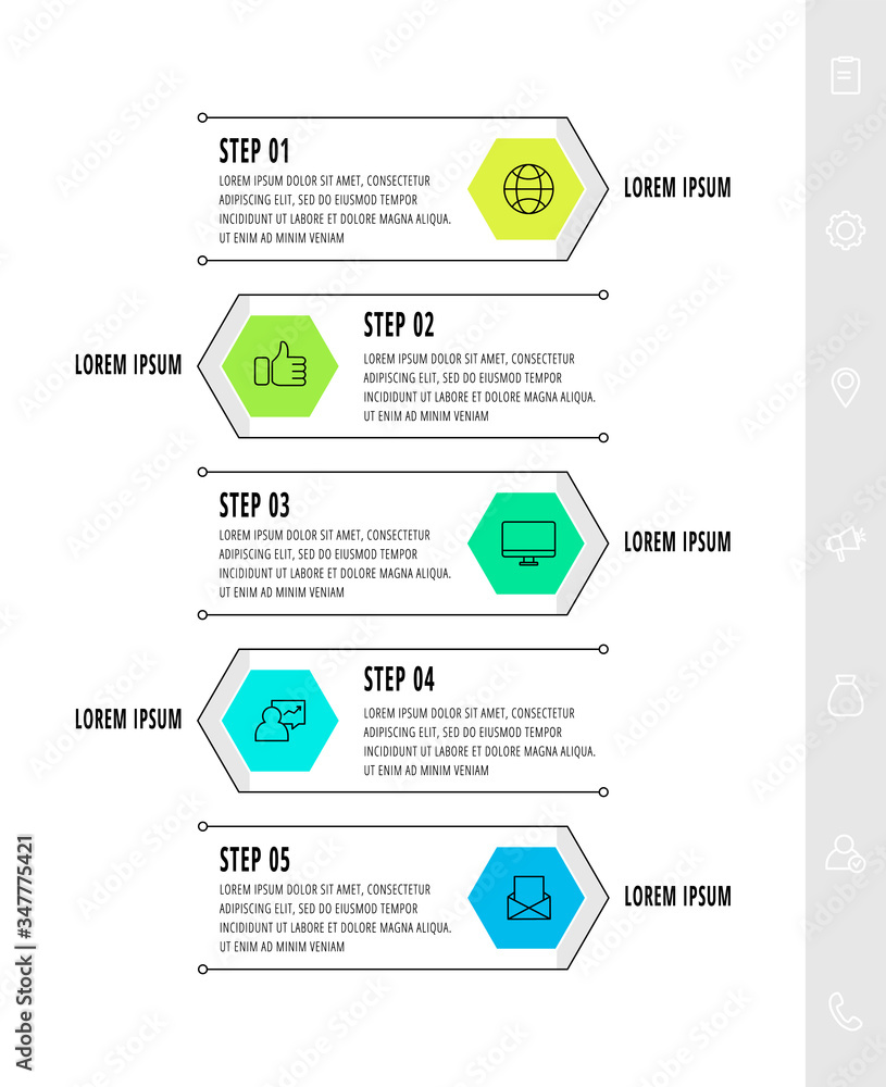 Hexagon infographic design template with 5 options and arrows. Vector business line concept. Can be used for diagram, web, banner, workflow layout, presentations, flow chart, content, levels.