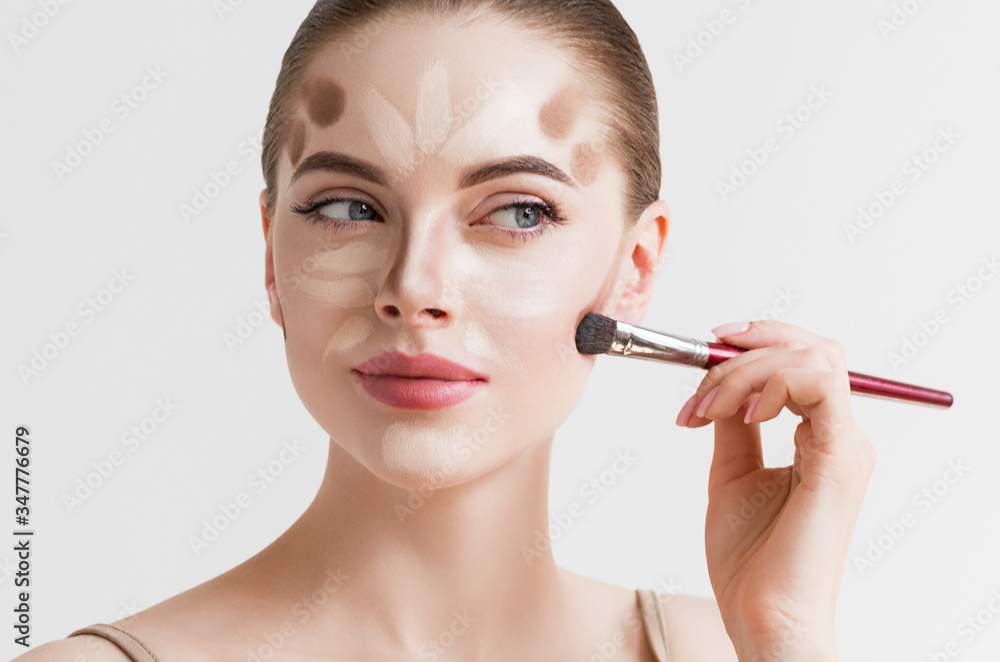 Make up woman face brush lines beauty model face cosmetic skin tone portrait Make up woman face brush lines beauty model face cosmetic skin tone portrait