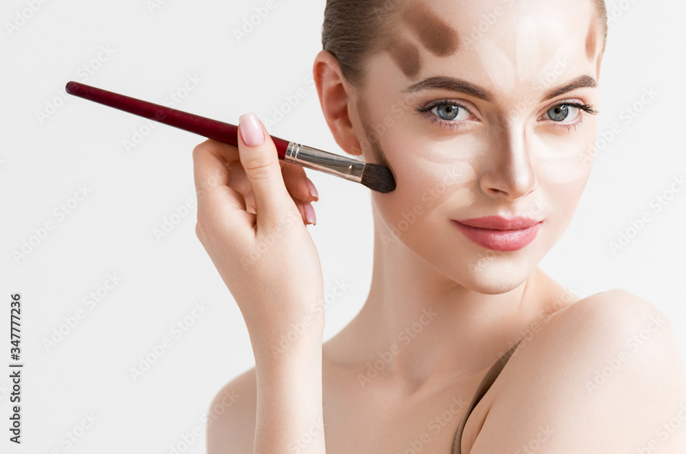 Make up woman face brush lines beauty model face cosmetic skin tone portrait Make up woman face brush lines beauty model face cosmetic skin tone portrait