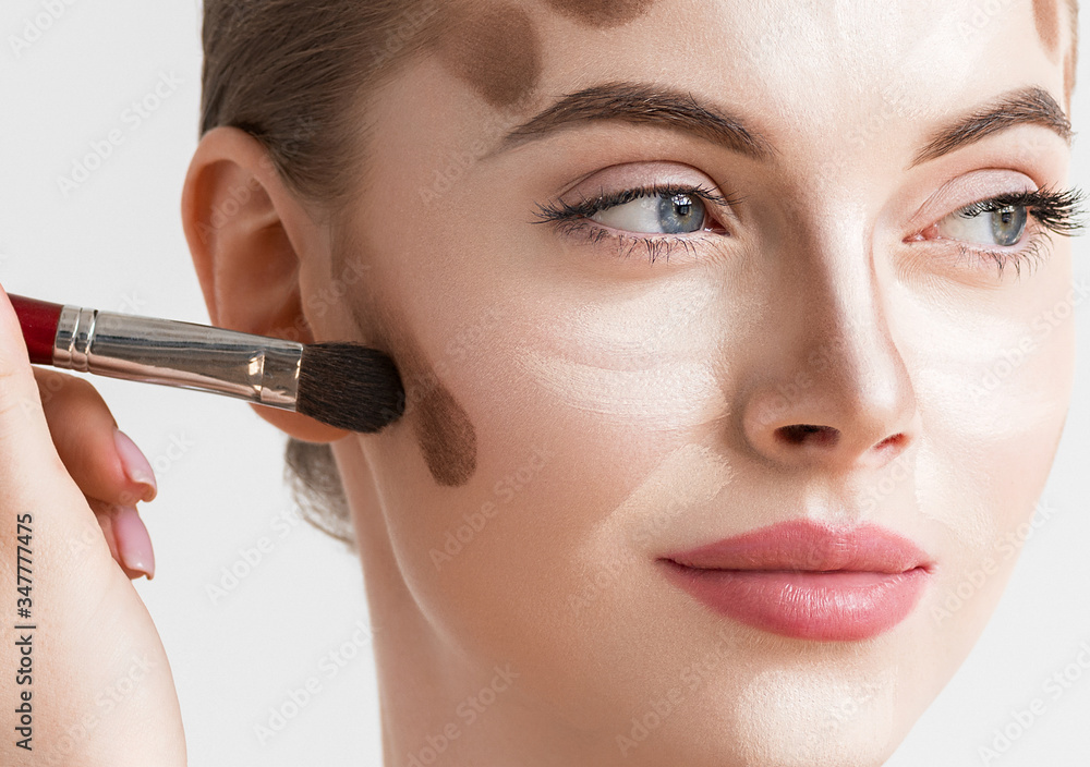 Make up woman face brush lines beauty model face cosmetic skin tone portrait Make up woman face brush lines beauty model face cosmetic skin tone portrait