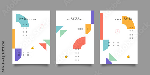 Placard templates set with Geometric shapes, Memphis geometric style flat and line design elements. Memphis art for covers, banners, flyers and posters. Eps10 vector illustrations