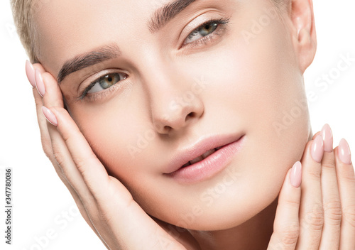 Woman face natural make up healthy clean skin beauty face cosmetic concept pure beautiful female 