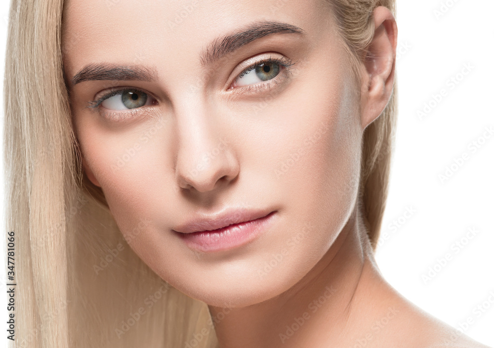 Beautiful blonde hair clean skin beauty female cosmetic model portrait
Beautiful blonde hair clean skin beauty female cosmetic model portrait
