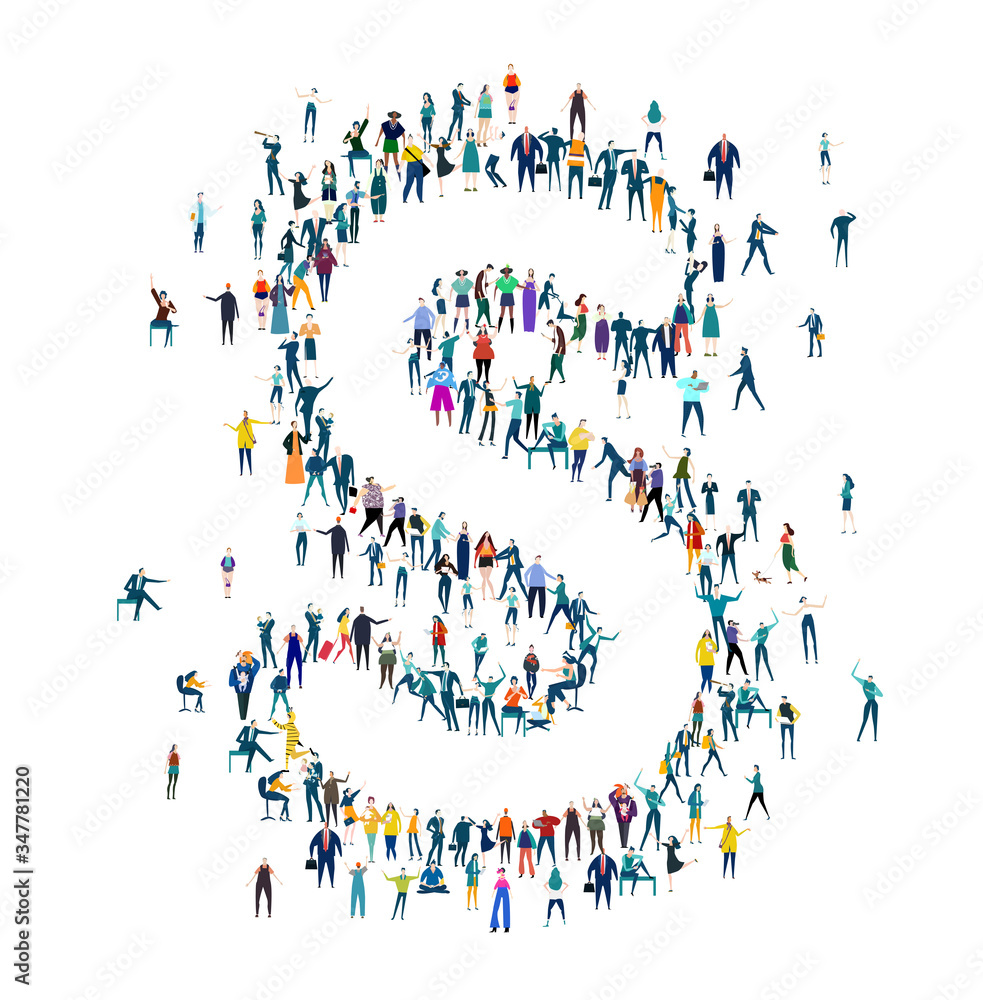 Alphabet. Letter made of many little people, crowd creation. Lots of busy people create letter shape. Alphabet. Letter made of many little people, crowd creation. Lots of busy people create letter shape.