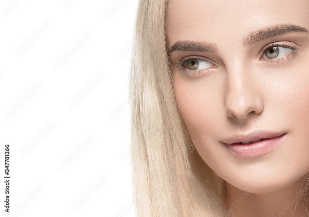 Obraz premium Beautiful blonde hair clean skin beauty female cosmetic model portrait 
