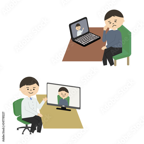 オンライン診療　男性医師　男性　イラスト
