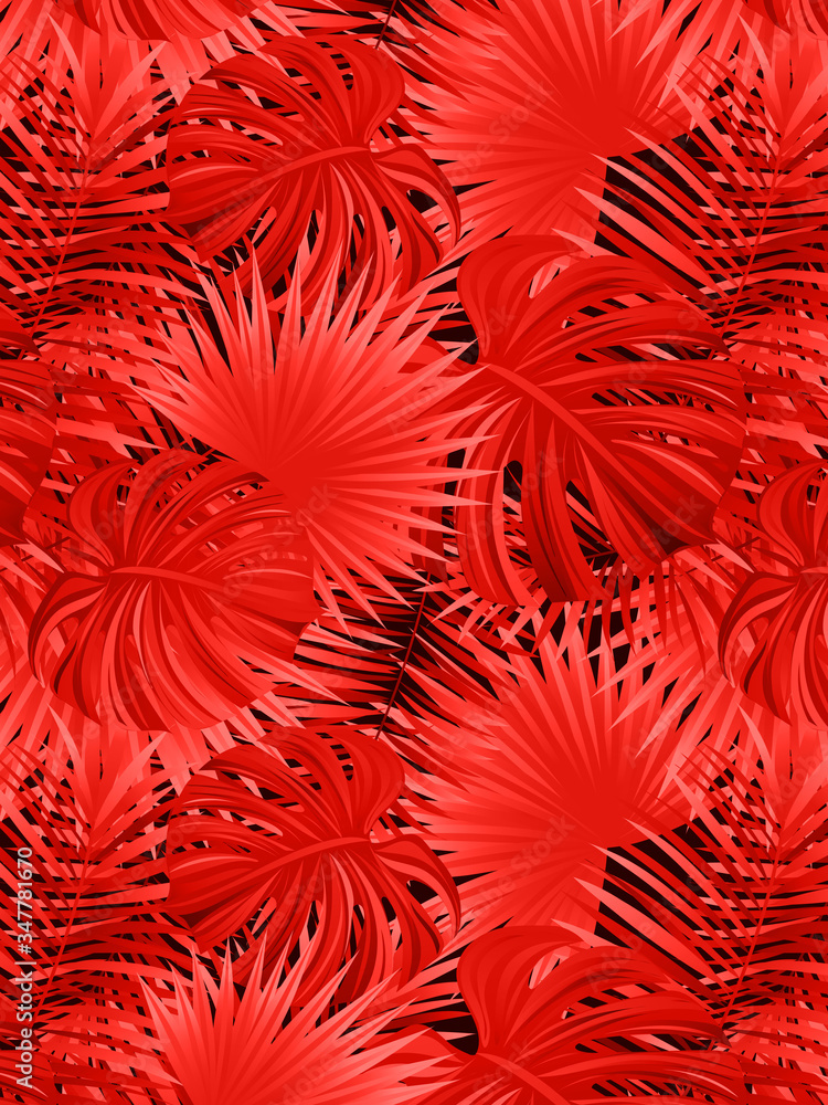 red tropic cover. vector illustration. Tropical background. Jungle plants and leaves in a bright colors. exotic foliage poster. Can use for summer, travelling, vacation, love images. red tropic cover. vector illustration. Tropical background. Jungle plants and leaves in a bright colors. exotic foliage poster. Can use for summer, travelling, vacation, love images.