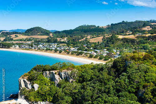 Cooks Bay and Cooks Beach Town on the Coromandel Peninsula in New Zealand