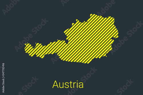 Map of Austria, striped map in a black strip on a yellow background for coronavirus infographics and quarantine area markers and restrictions. vector