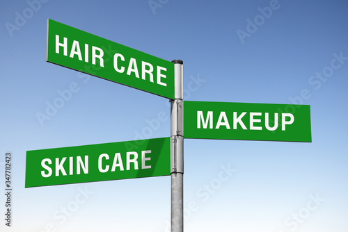 Wegweiser, Angebotspalette, Kosmetikstudio, HAIR CARE, SKIN CARE, MAKEUP