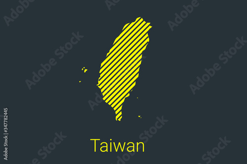 Map of Taiwan, striped map in a black strip on a yellow background for coronavirus infographics and quarantine area markers and restrictions. vector