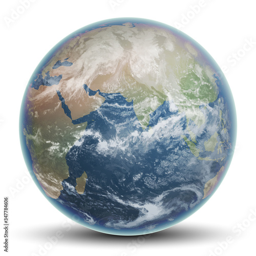 Blue planet Earth covered with clouds. Highly realistic illustration.