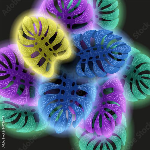Summer trendy neon tropical leaves exotical plants palm jungle leaf