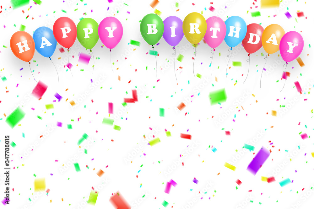 Happy Birthday banner with color balloons and confetti Happy Birthday banner with color balloons and confetti