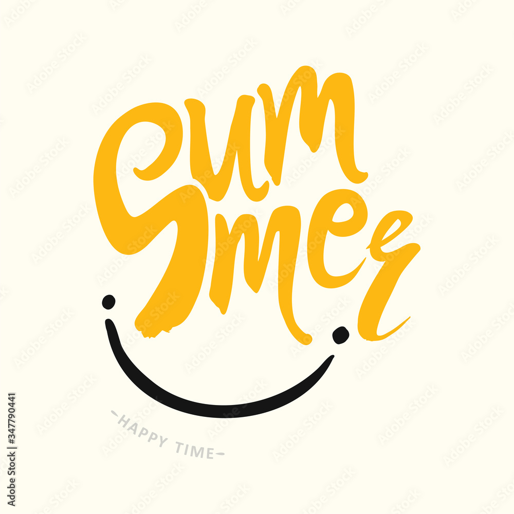 Summer Smiles. Happy time. Bright yellow template. Vector illustration for season banner, label, poster, logo Summer. Summer Smiles. Happy time. Bright yellow template. Vector illustration for season banner, label, poster, logo Summer.