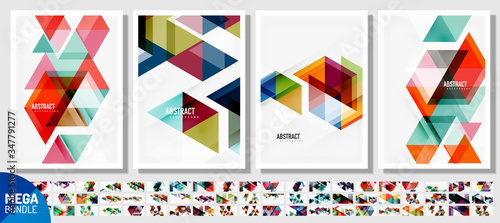 Triangle geometric design poster templates mega bundle with lots of additional designs. Trendy abstract backgrounds for business or technology presentation, internet poster or web brochure