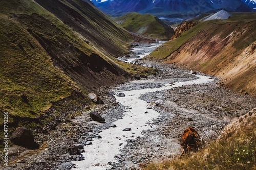 Beautiful landscape. Hilly area. The sandy gorge. Mountainious terrain. photo