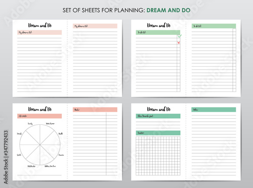 Vector templates for personal life planning agenda photo