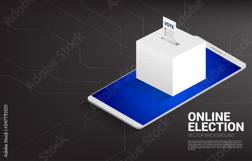 Put vote to election box with mobile phone. concept for online and mobile election vote theme background.