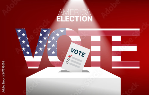close up businessman hand put their vote to election box. concept for USA election vote theme background.