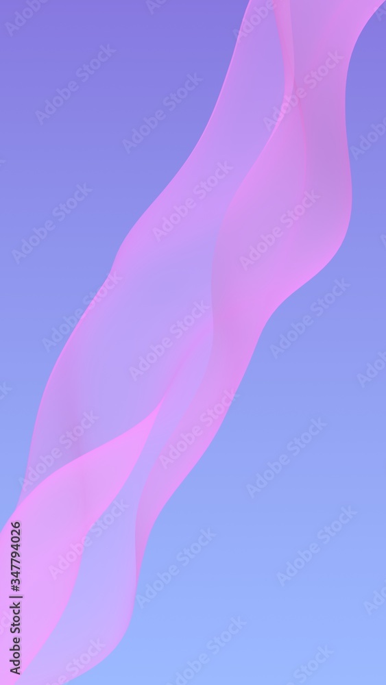 Pink wave on blue sky abstract background. Fluttering pink scarf. Waving on wind pink fabric. Vertical orientation. 3D illustration Pink wave on blue sky abstract background. Fluttering pink scarf. Waving on wind pink fabric. Vertical orientation. 3D illustration