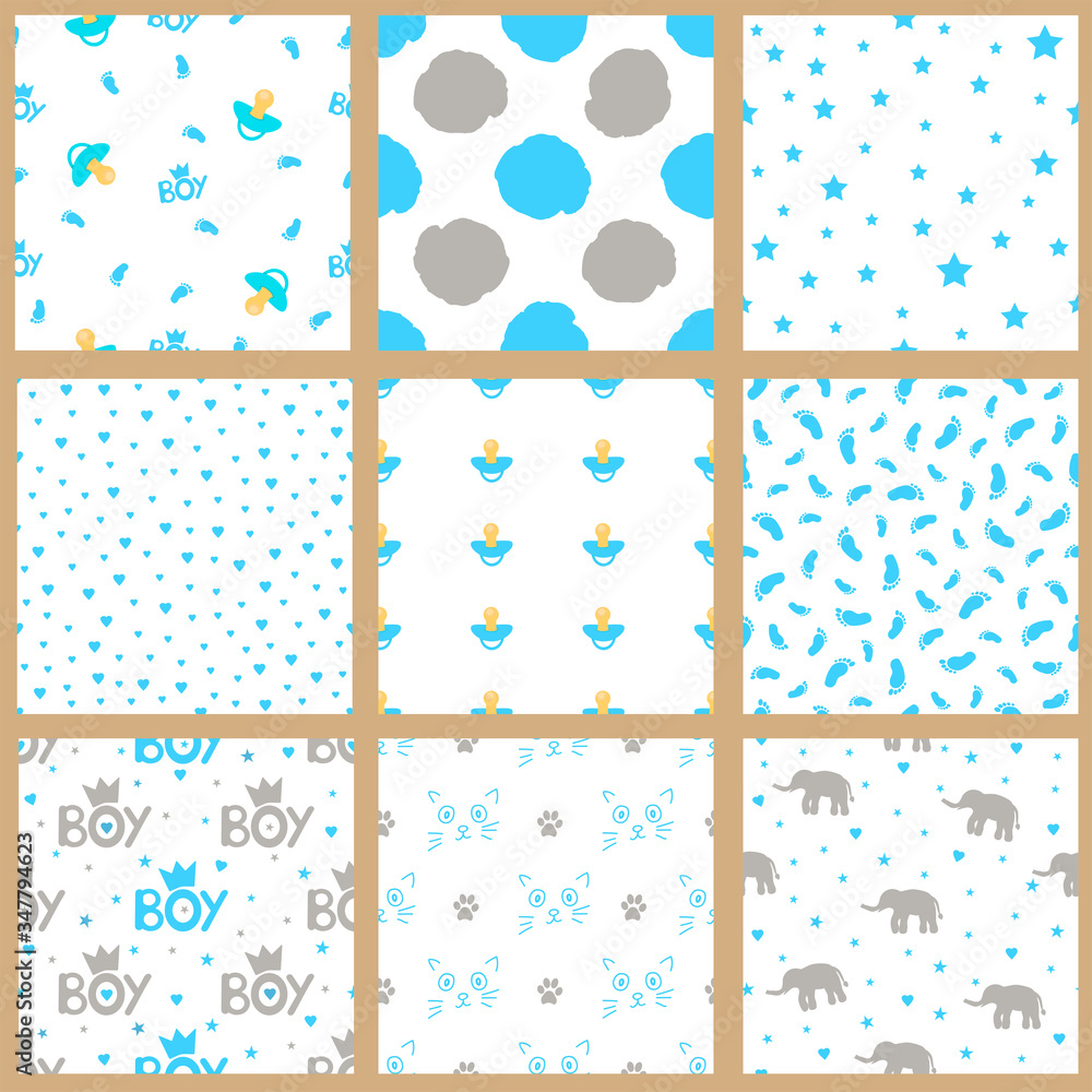 Seamless patterns. Baby boy. Set Seamless patterns. Baby boy. Set