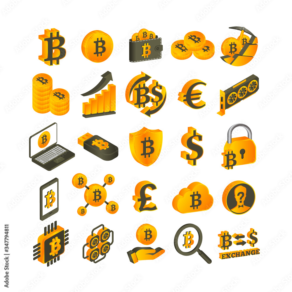 Bitcoin vector emblems set, bitcoin icons, bitcoin mining, eps 10 vector Bitcoin vector emblems set, bitcoin icons, bitcoin mining, eps 10 vector