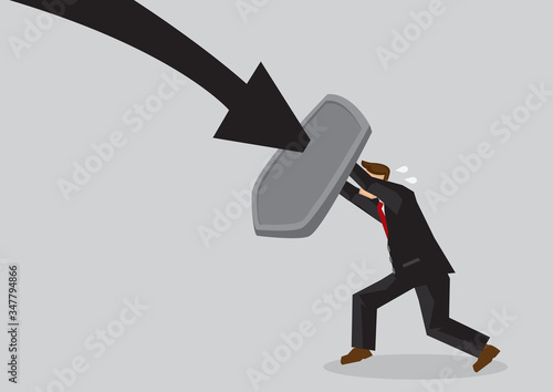 Businessman protect himself with shield