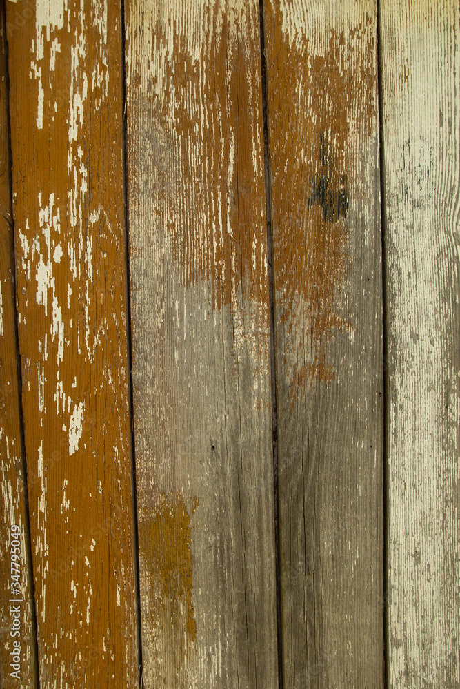 Naklejka premium Old wooden plank board wall floor with old paint. House reparation, housework exterior and interior design wallpaper, background