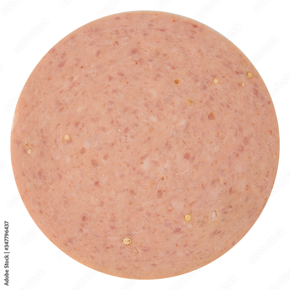 slices of pink boiled sausage, concept of healthy eating, dieting, snacking at work, at school, student fast food, isolated slices of pink boiled sausage, concept of healthy eating, dieting, snacking at work, at school, student fast food, isolated