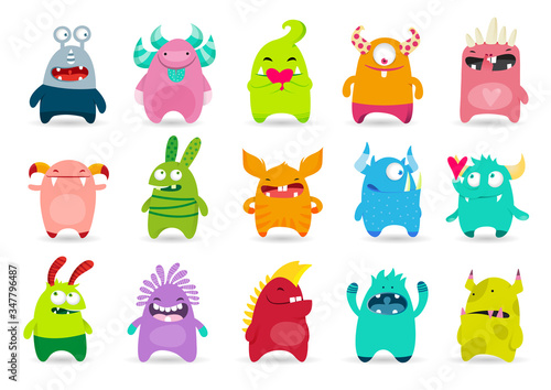 Set of funny cute monsters. Cartoon vector illustration