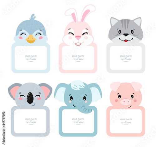 Decorative head animal vector template frames. Those photo frames you can use for kids picture, funny photos, notes, card and memories. Scrapbook design concept. Insert your picture.
