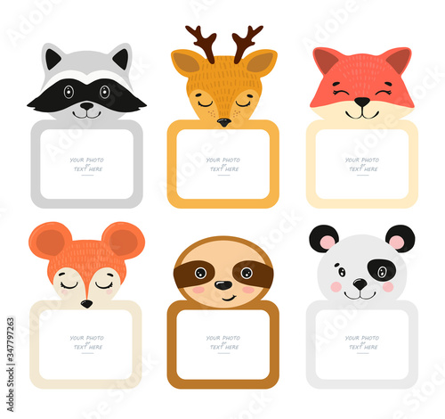  Decorative head animal vector template frames. Those photo frames you can use for kids picture, funny photos, notes, card and memories. Scrapbook design concept. Insert your picture.