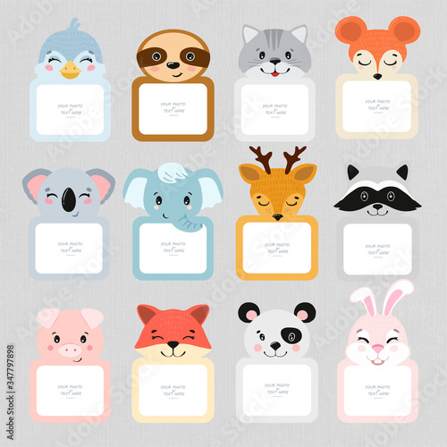 Decorative head animal vector template frames. Those photo frames you can use for kids picture, funny photos, notes, card and memories. Scrapbook design concept. Insert your picture.