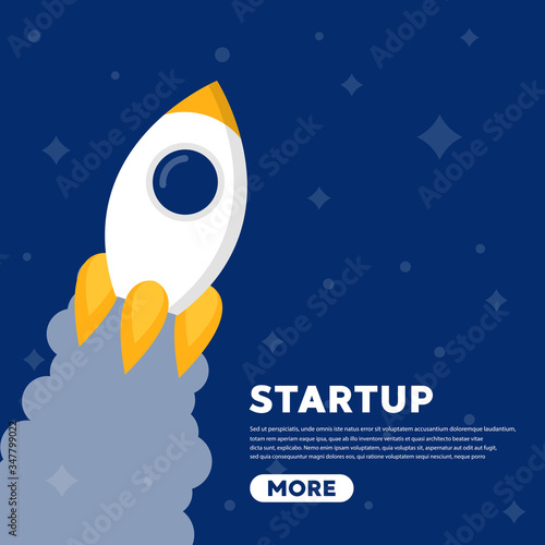 Startup concept. Rocket in the starry sky icon