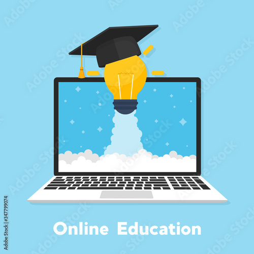 Online education concept banner flat illustration