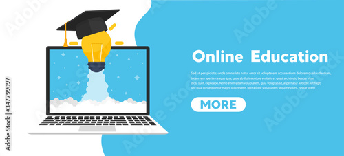 Online education concept banner flat illustration