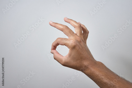hand with OK sign on white background